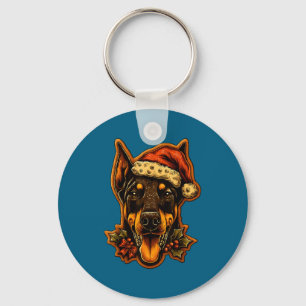 Weihnachts-Dobermann-Hund mit Santa-Hut Lebkuchen Schlüsselanhänger
