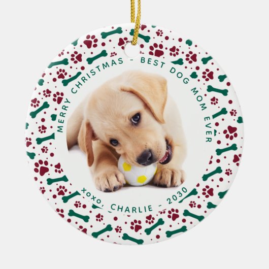 Weihnachts-DOG-MAMA Personalisiertes Niedliches Ha Keramik Ornament (Vorne)