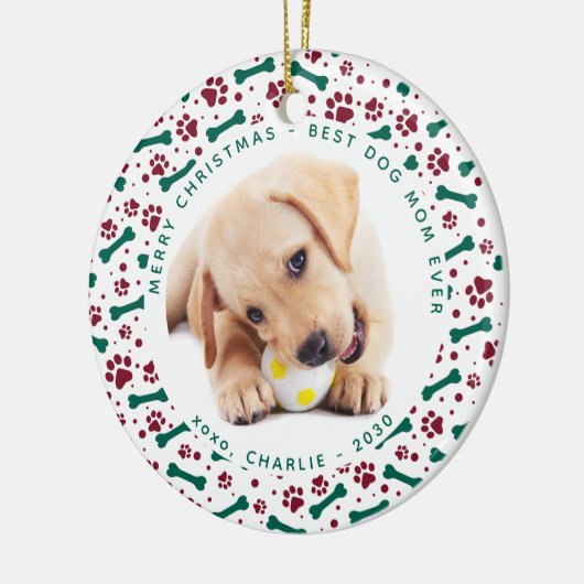 Weihnachts-DOG-MAMA Personalisiertes Niedliches Ha Keramik Ornament (Links)