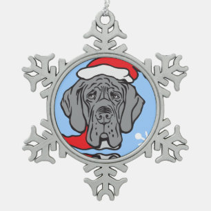 Weihnachts-Dogge-Gesicht Schneeflocken Zinn-Ornament