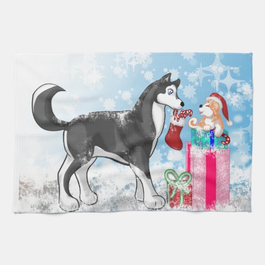 Weihnachts-Doggies! Geschirrtuch (Horizontal)