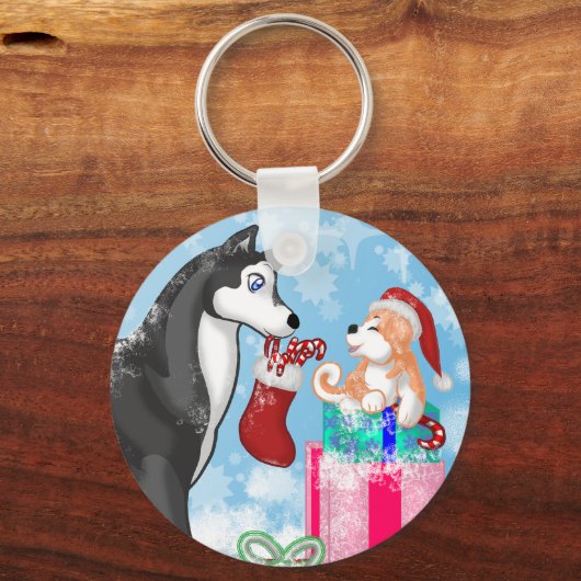 Weihnachts-Doggies! Schlüsselanhänger (Vorderseite)