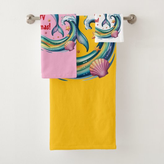 Weihnachts-Dolphin im tropischen Paradies Badhandtuch Set (Insitu)