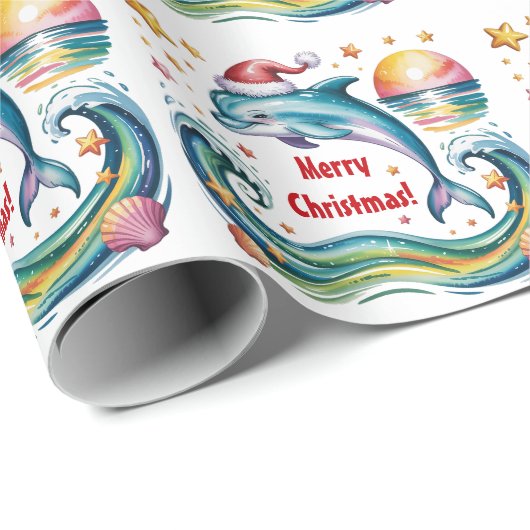 Weihnachts-Dolphin im tropischen Paradies Geschenkpapier (Rolleneckpunkt)