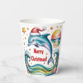 Weihnachts-Dolphin im tropischen Paradies Pappbecher (Rückseite)