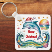 Weihnachts-Dolphin im tropischen Paradies Schlüsselanhänger (Vorderseite)