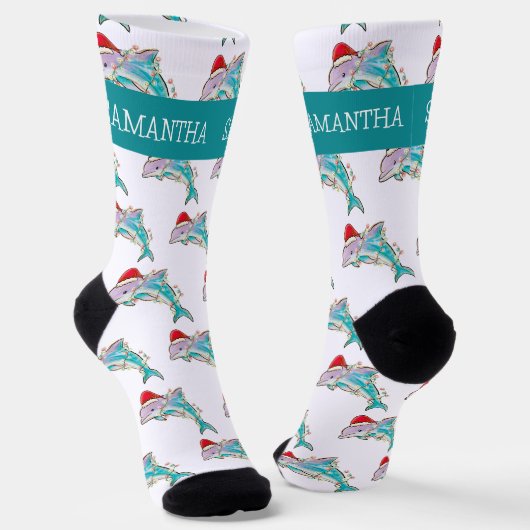 Weihnachts-Dolphin-Meer Personalisierter Name Socken (Gewinkelt)
