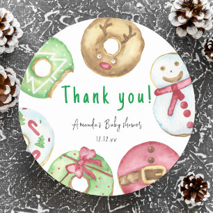 Weihnachts-Donuts Danke Baby-Party  Runder Aufkleber