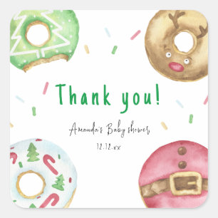 Weihnachts-Donuts Danke Baby Shower Quadratischer Aufkleber