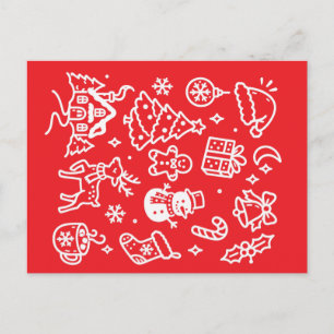 Weihnachts-Doodle-Collage Weiße Linienkunst Feiert Feiertagspostkarte