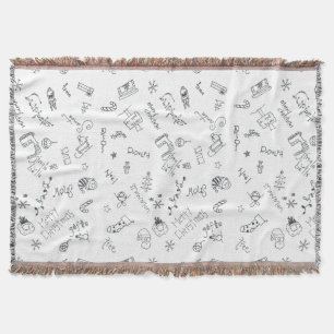 Weihnachts-Doodle-Decke schwarz und weiß Decke