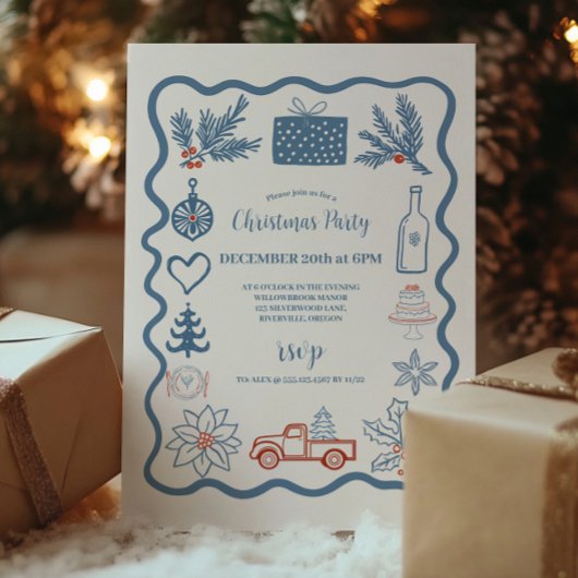 Weihnachts-Doodle-Line Einladung