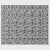 Weihnachts-Doodle-Muster Grau und Schwarz-Geschenk Geschenkpapier (Flach)