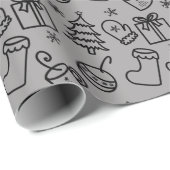 Weihnachts-Doodle-Muster Grau und Schwarz-Geschenk Geschenkpapier (Rolleneckpunkt)