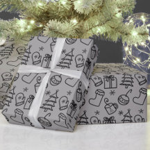 Weihnachts-Doodle-Muster Grau und Schwarz-Geschenk