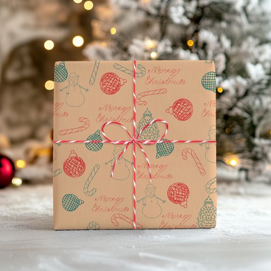 Weihnachts-Doodle-Muster | Schneemänner, Bäume & S Geschenkpapier