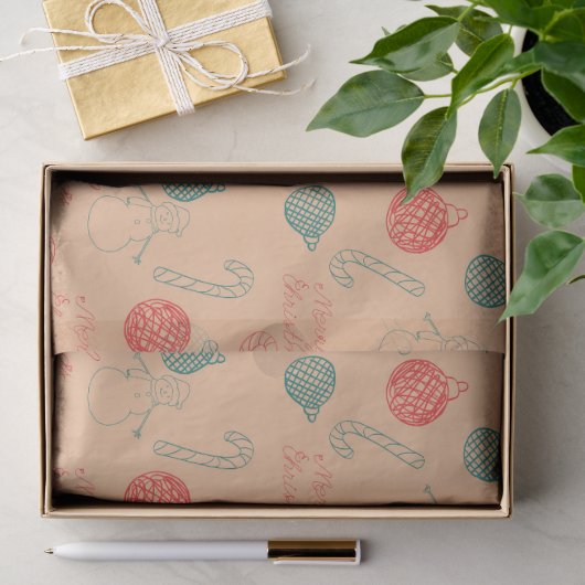 Weihnachts-Doodle-Muster | Schneemänner, Bäume & S Seidenpapier (Geschenk)