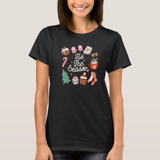 Weihnachts-Doodles: Die Saison Retro Holiday Co T-Shirt (Vorderseite)