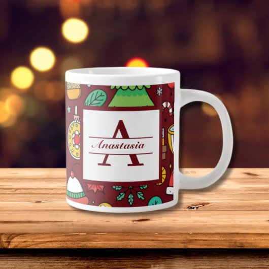 Weihnachts-Doodles-Monogramm Jumbo-Tasse
