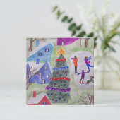 Weihnachts-Dorf flache Weihnachtskarte Karte (Stehend Vorderseite)