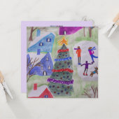 Weihnachts-Dorf flache Weihnachtskarte Karte (Vorderseite/Rückseite Beispiel)