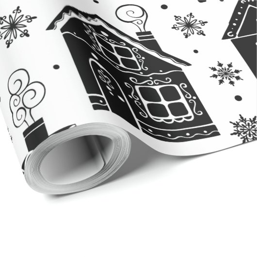 Weihnachts-Dorfhaus im Schwarzen Baum Kunst Geschenkpapier (Rolleneckpunkt)