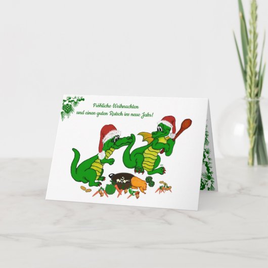 Weihnachts Drachen auf Deutsch Feiertagskarte (Vorderseite)