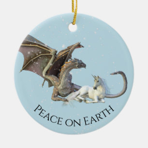 Weihnachts-Dragon Unicorn Weltfrieden Keramik Ornament