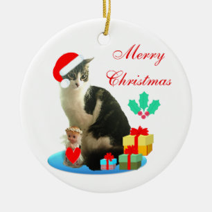 Weihnachts-Dreifarbenkatze, kleiner Engel & Gesche Keramik Ornament