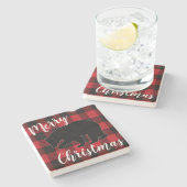 Weihnachts Drink Coasters Roter Karierter Schwarzb Steinuntersetzer (Seitenansicht)