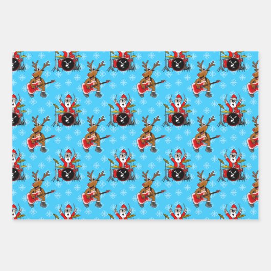Weihnachts-Drums Rudolf Gitarrenmuster Geschenkpapier Set (Vorderseite)