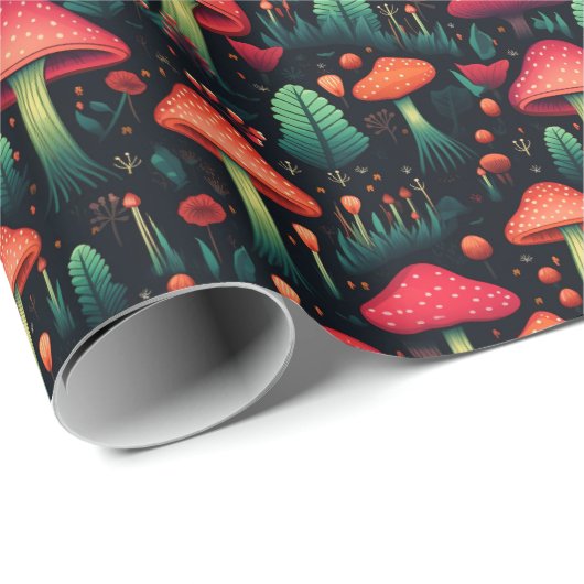 Weihnachts-Dunkel-Botanischer Wald-Pilz Geschenkpapier (Rolleneckpunkt)