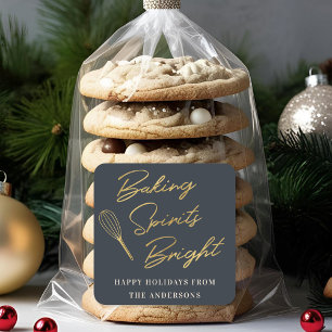 Weihnachts Dunkelblau und Gold Weihnachtsgebäck Quadratischer Aufkleber