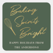 Weihnachts Dunkelgrün und Gold Weihnachtsgebäck Quadratischer Aufkleber (Vorderseite)