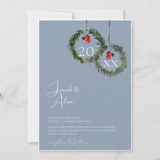 Weihnachts-Dusty Blue Winter Feierliche Hochzeit Einladung (Vorderseite)
