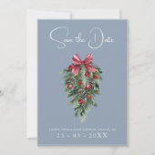Weihnachts-Dusty Blue Winter Feierliche Hochzeit Save The Date (Vorderseite)