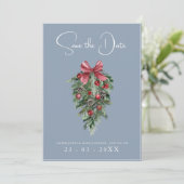 Weihnachts-Dusty Blue Winter Feierliche Hochzeit Save The Date (Stehend Vorderseite)