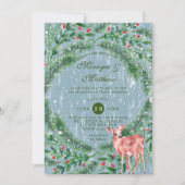 Weihnachts-Dusty Blue Wood Deer Wedding Einladung (Vorderseite)