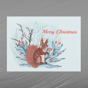 Weihnachts-Eichhörnchen-Beeren-Aquarell Feiertagspostkarte