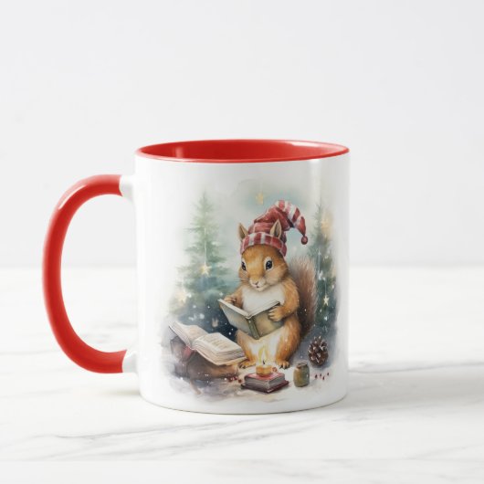 Weihnachts-Eichhörnchen beim Lesen Tasse (Links)
