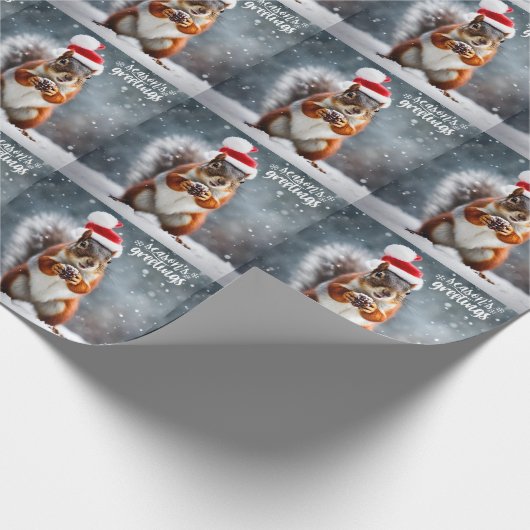 Weihnachts-Eichhörnchen mit Pinecone Geschenkpapier (Ecke)