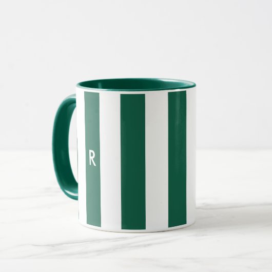 Weihnachts-Einfach-Grünstreifen-Monogramm-Initial Tasse (Vorderseite Links)