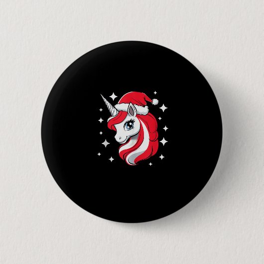 Weihnachts-Einhorn für Mädchen Rote Weihnachtsmann Button (Vorderseite)