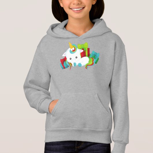 Weihnachts-Einhorn, Geschenke, Geschenke, Geschenk Hoodie (Vorderseite)
