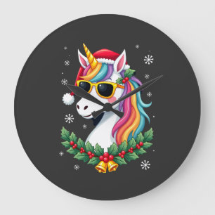 Weihnachts Einhorn Mädchen Jungen Xmas Santa Süße  Große Wanduhr
