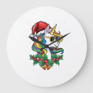Weihnachts Einhorn Mädchen Jungen Xmas Santa Süße  Große Wanduhr