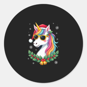 Weihnachts Einhorn Mädchen Jungen Xmas Santa Süße  Runder Aufkleber