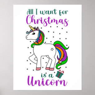 Weihnachts-Einhorn Magischer Regenbogen Grün Lila Poster