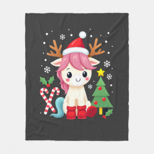 Weihnachts Einhorn Niedlich Magisches Weihnachten Fleecedecke