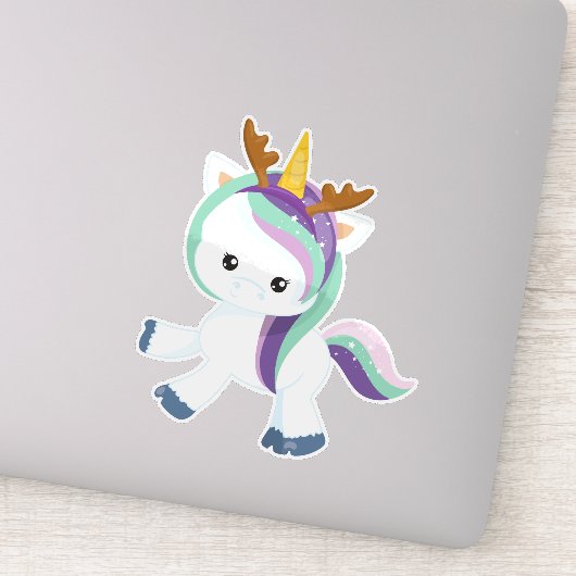 Weihnachts-Einhorn, Niedliches Einhorn, Antler, We Aufkleber (Detail)